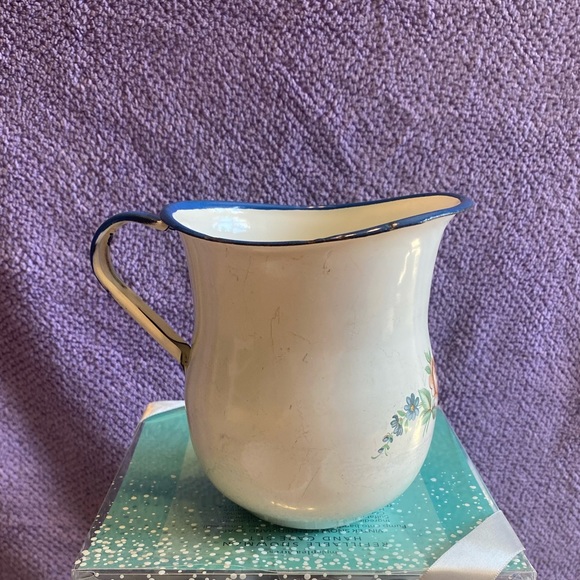 Quaker Oats Stoneware Bowl Pair with small enamels handled floral pitcher - Picture 5 of 7